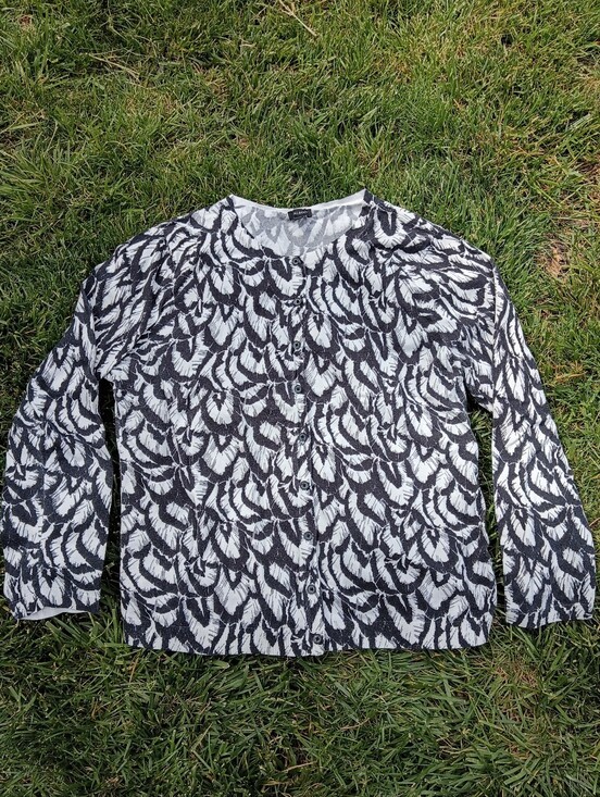 Talbots Sweaters - Old Money Black & White Talbot's Preppy Leaf Pattern Cardigan XL